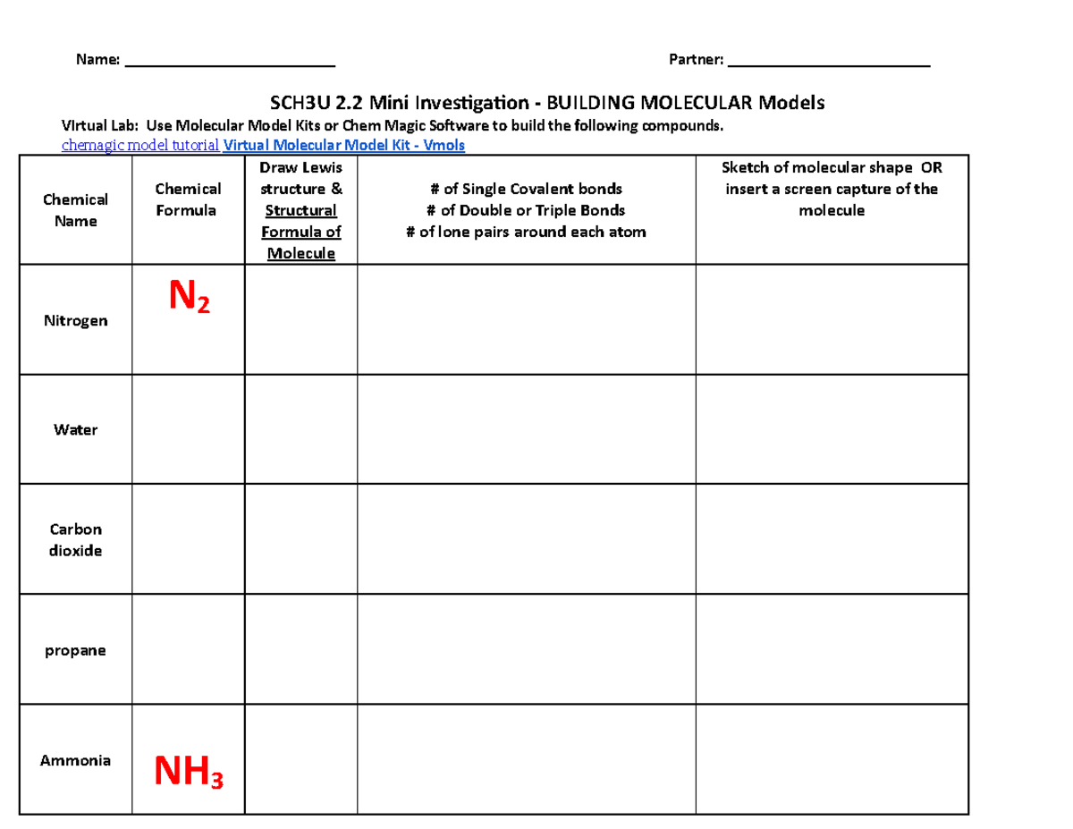 2.2 Building Molecular Models Activity Name