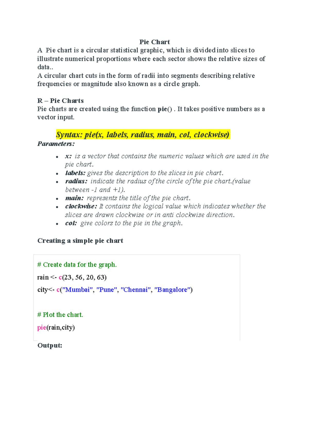 DA unit4 - Da notes - Pie Chart A Pie chart is a circular statistical ...