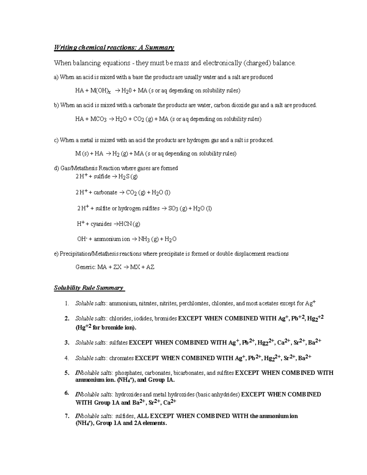 Chem equ & sol rule sum - It is the summary not the exact lesson ...