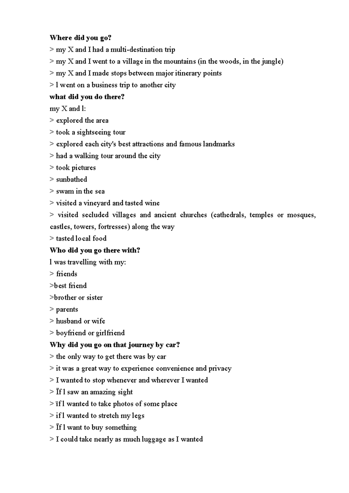 Car-journey - speaking ielts part 1 - Where did you go? > my X and I ...