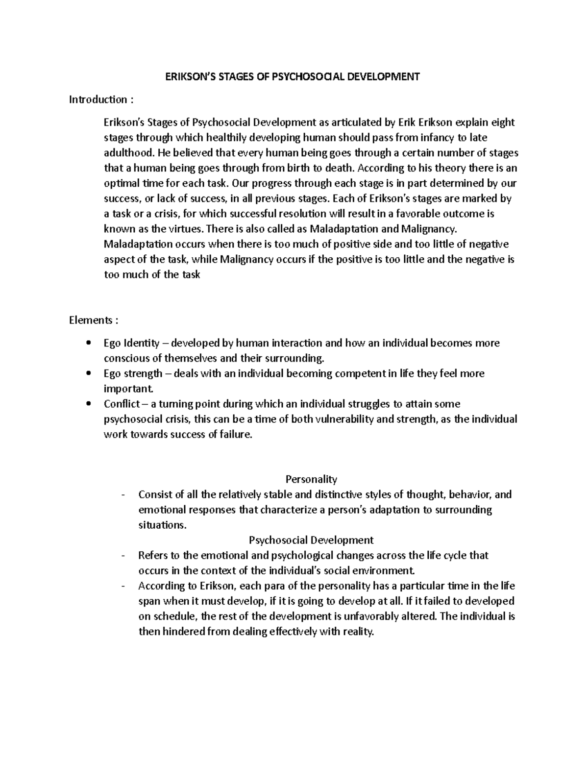 Integration Paper - major in special education - ERIKSON’S STAGES OF ...