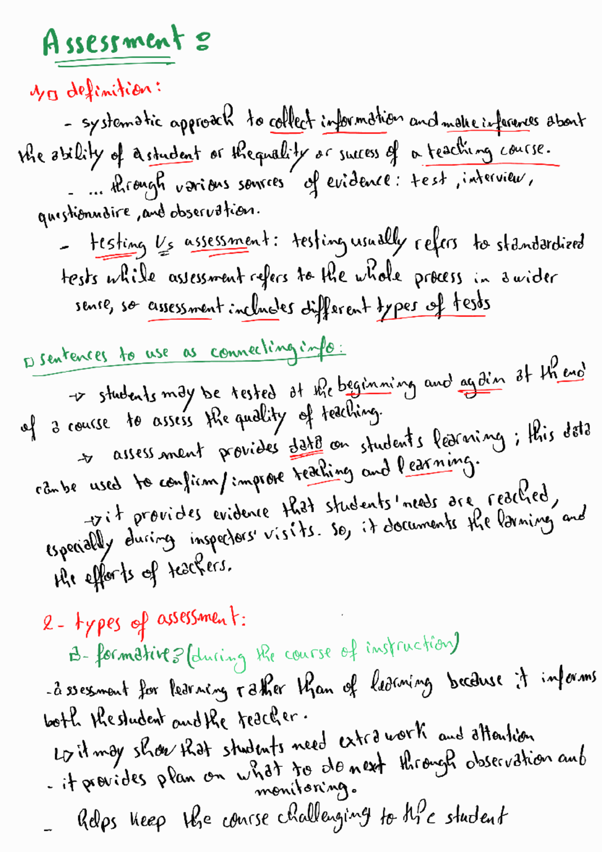 Assessment summary - Assessment o definition: systematic approach to ...