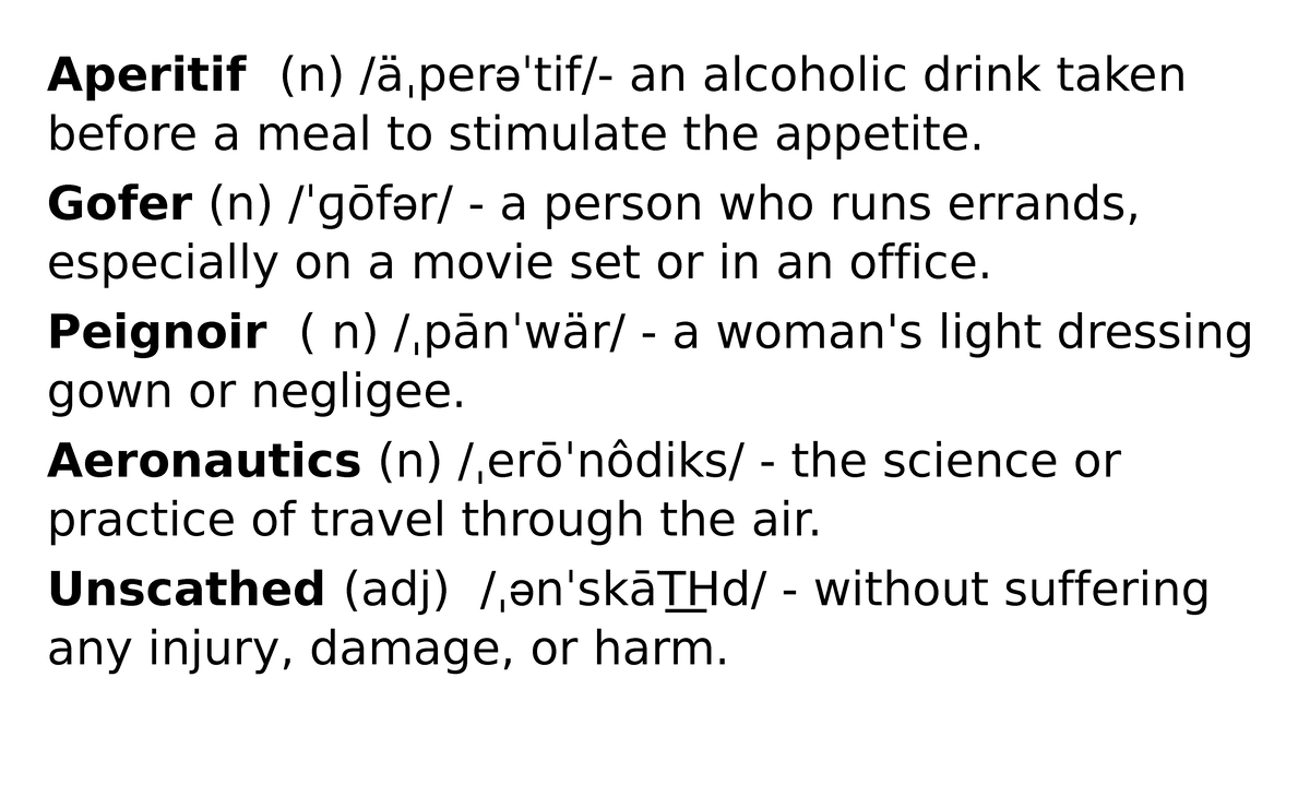 Spelling bee - Aperitif (n) /äˌperəˈtif/- an alcoholic drink taken ...