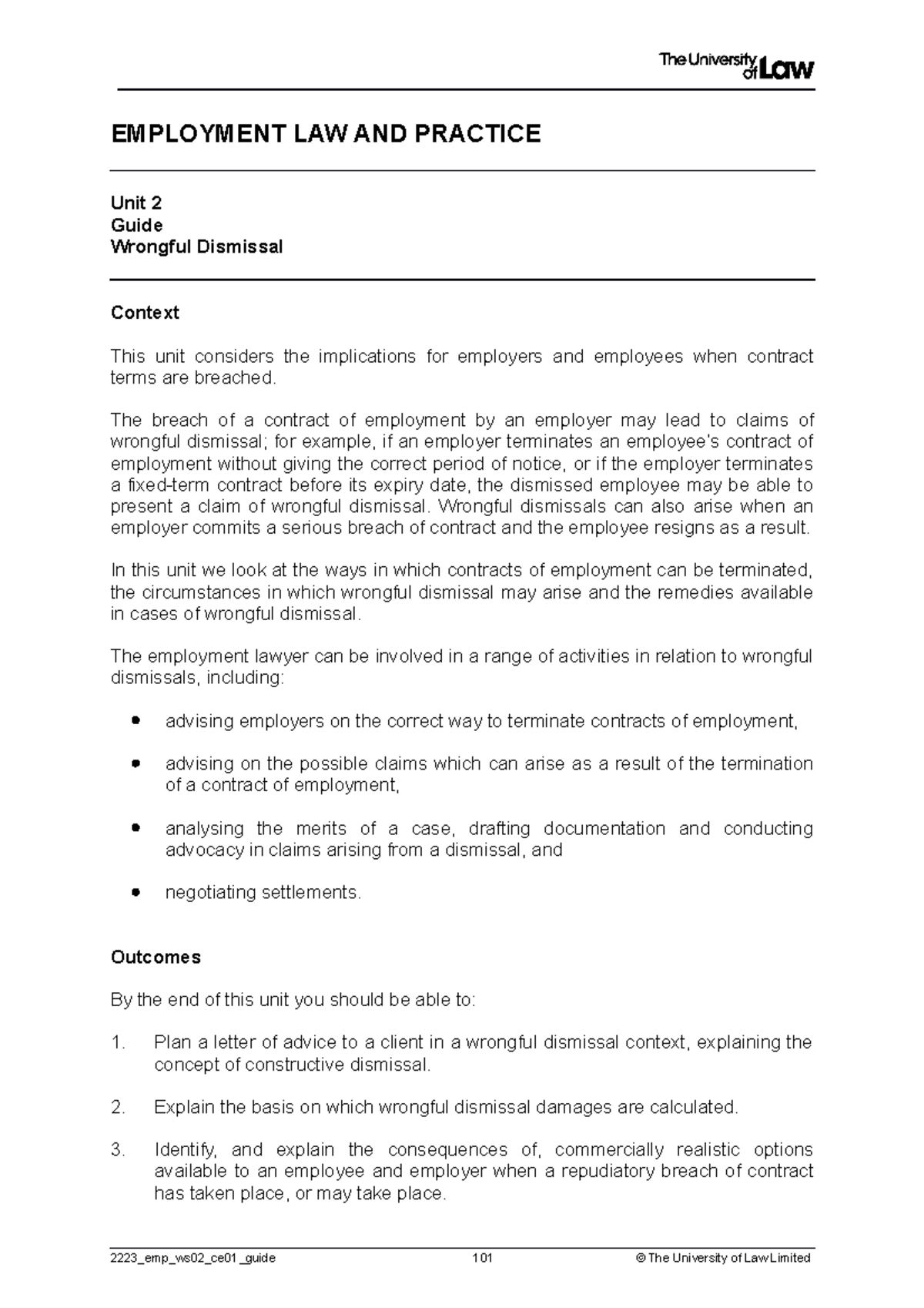 2223 emp ws02 ce01 guide - EMPLOYMENT LAW AND PRACTICE Unit 2 Guide ...