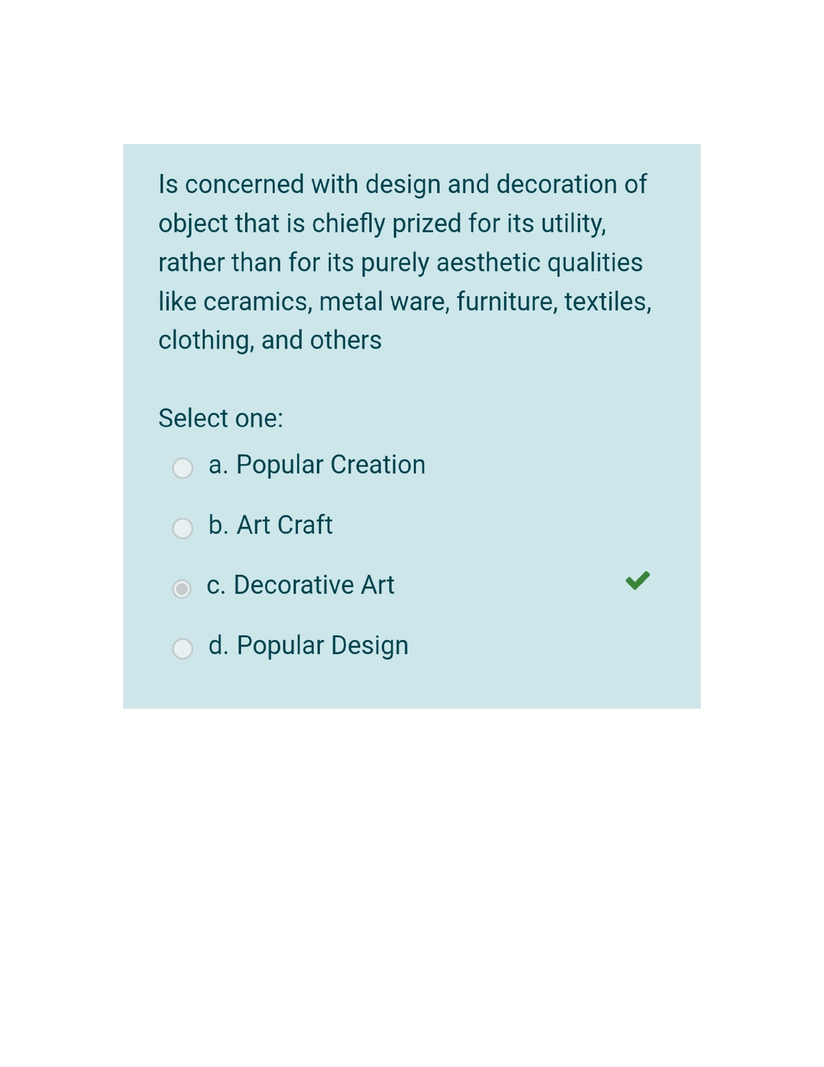 Art Appreciation Prelim Quiz 1 - Studocu