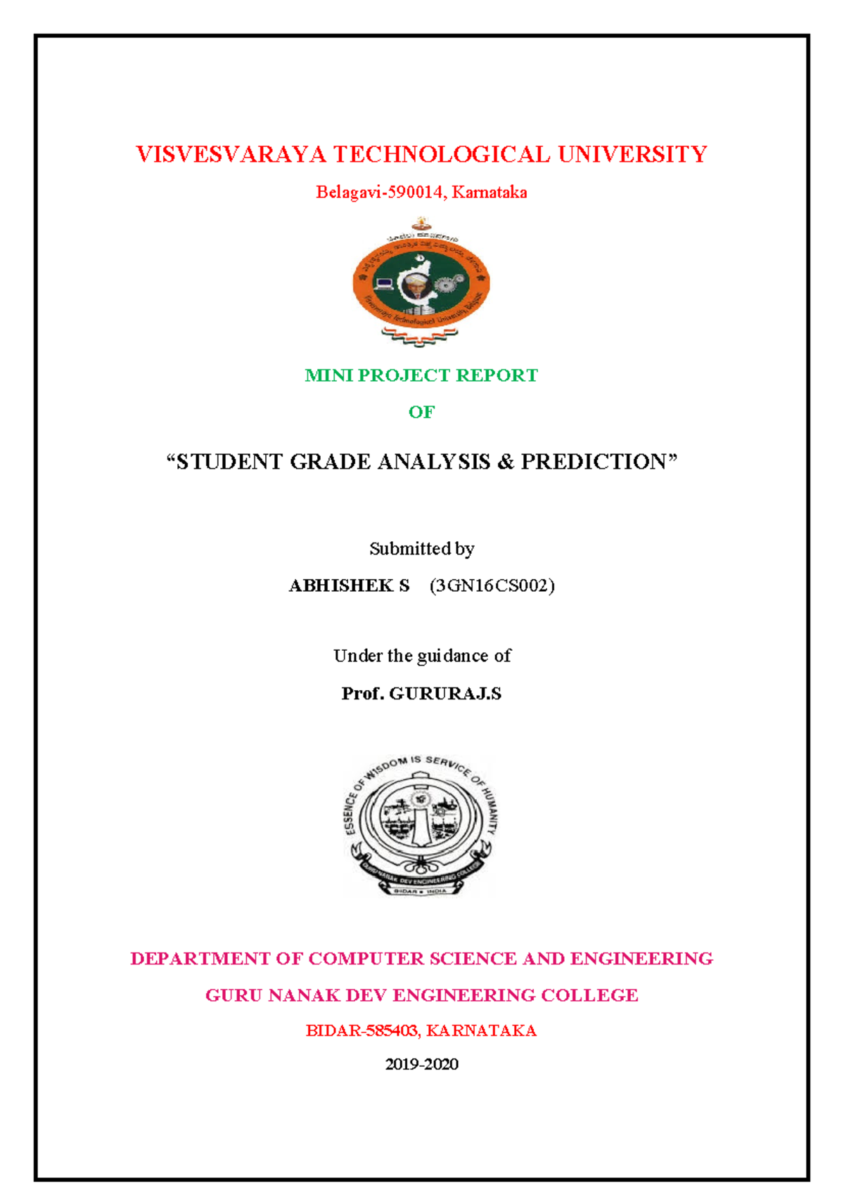 Project Report - bro this is erong informarion - VISVESVARAYA ...