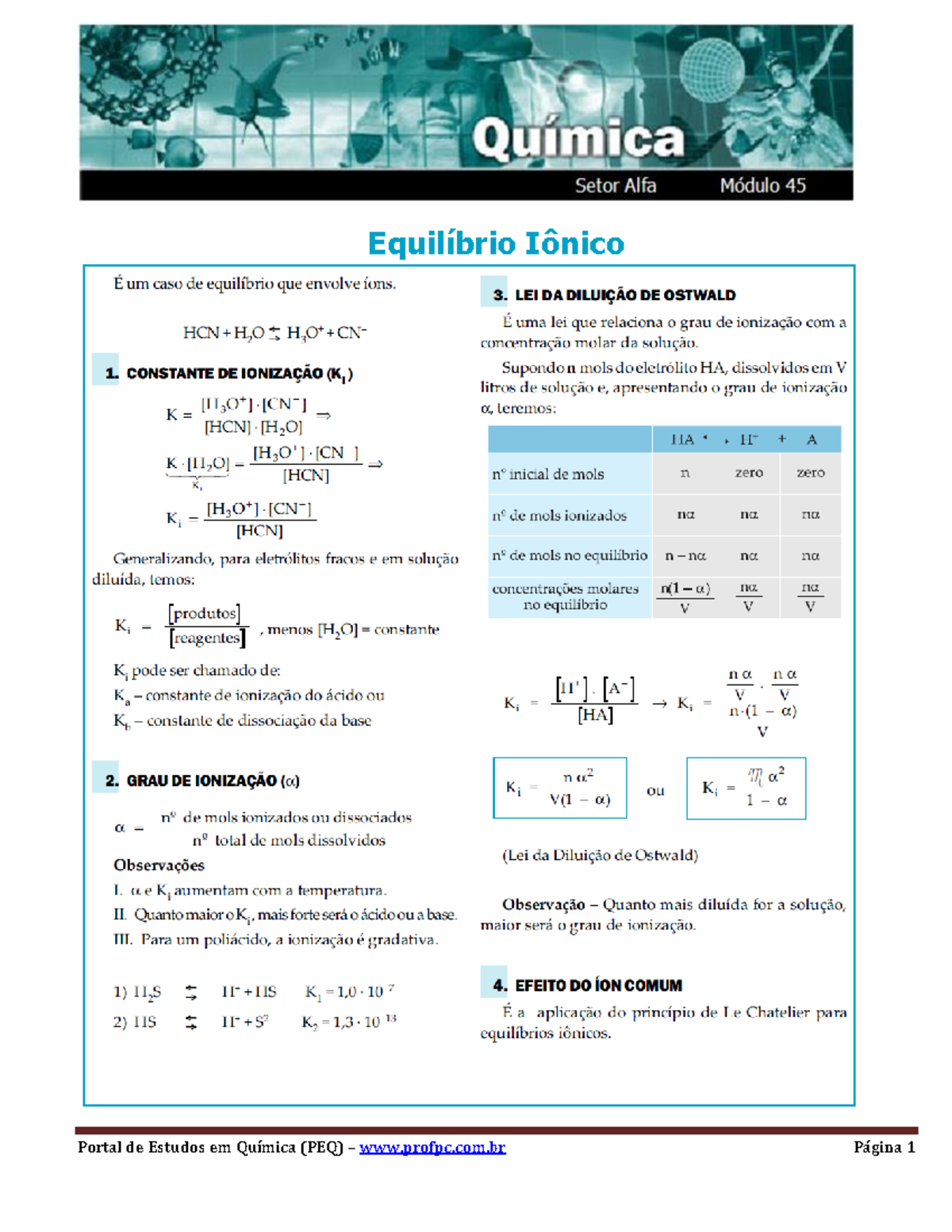 Alfa - Módulo 45 - Material de quimica sobre ionização - Equilíbrio ...