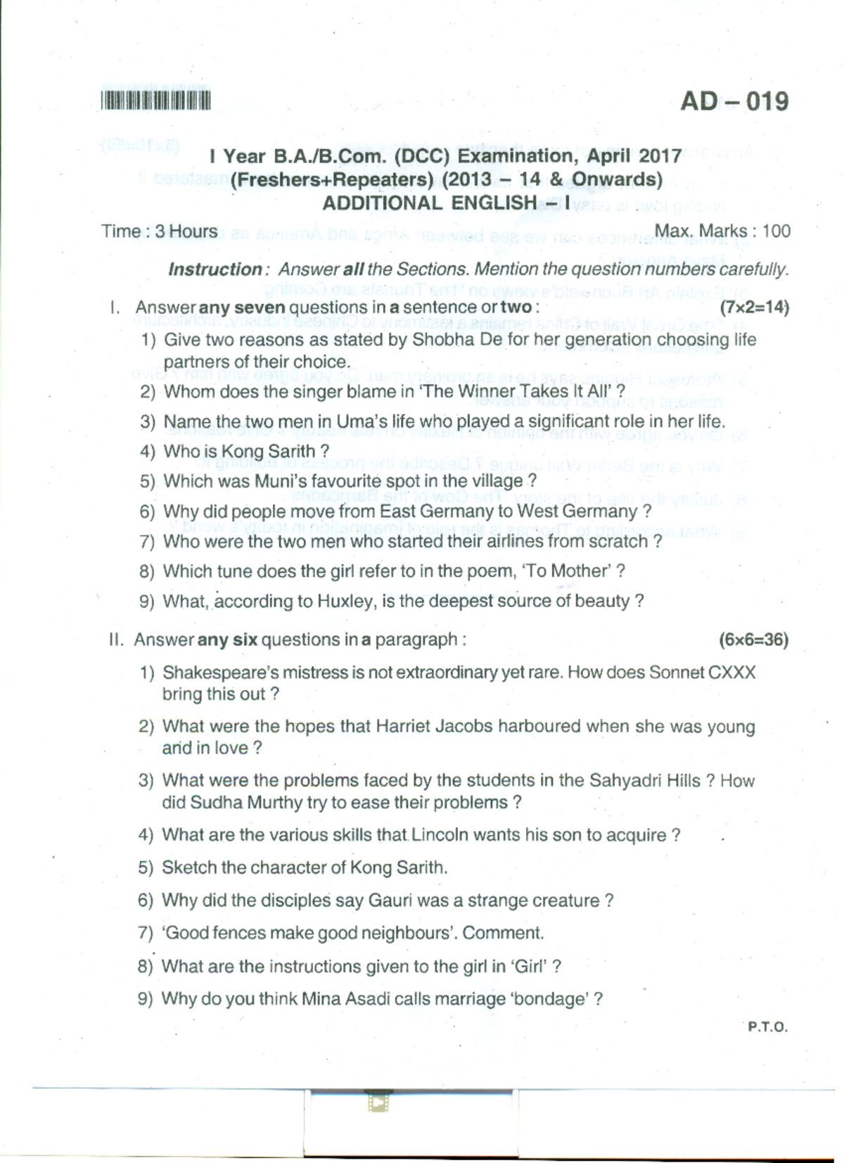 ADD English Question paper correspondance Studocu
