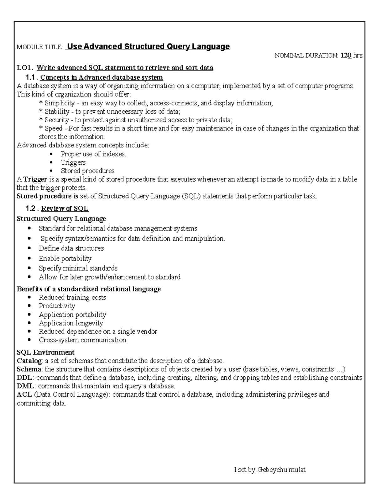 06 Use Advanced SQL 06 - MODULE TITLE: Use Advanced Structured Query ...