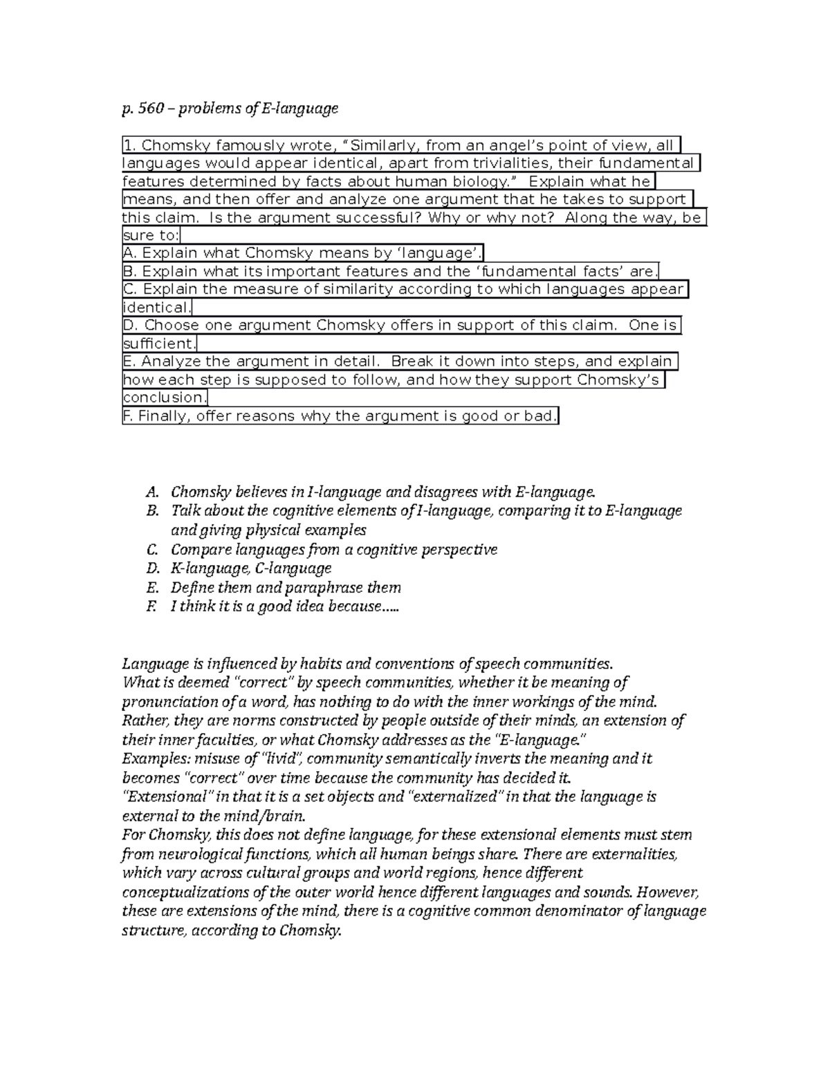 Chomsky notes chomskian theory p. 560 problems of 1. Chomsky