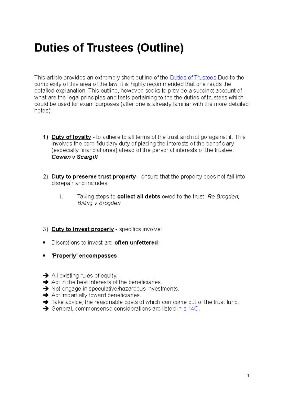 Lecture Notes, Lecture 4 - Duties Of Trustees - Duties Of Trustees ...