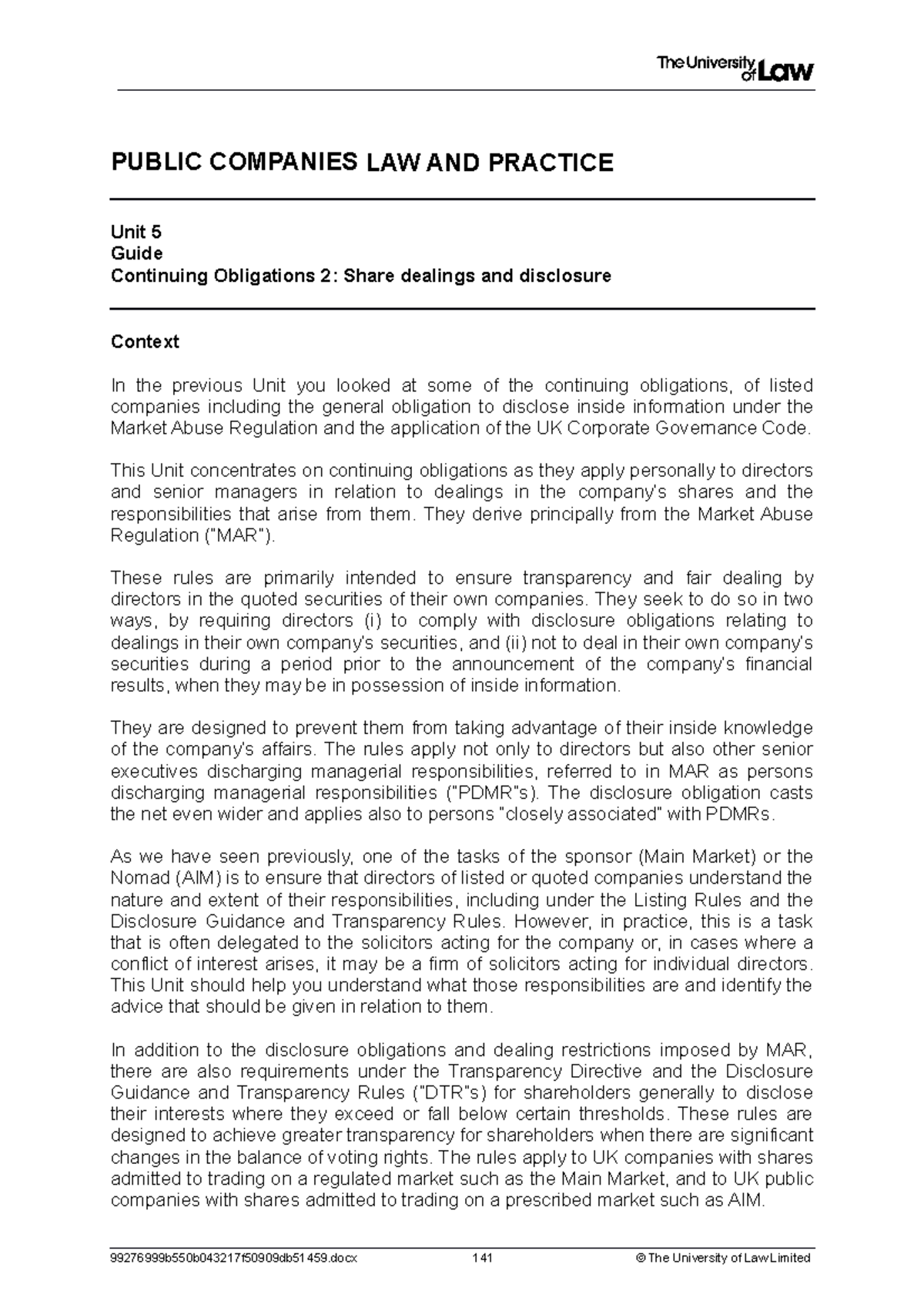 2122 pub ws05 ce01 guide - PUBLIC COMPANIES LAW AND PRACTICE Unit 5 ...