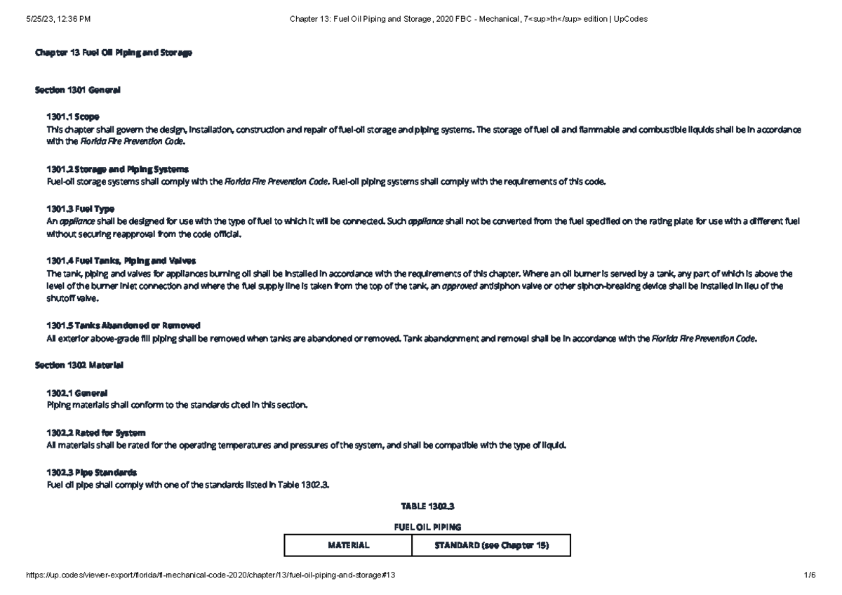 Chapter 13 Fuel Oil Piping and Storage, 2020 FBC Mechanical, 7 sup th