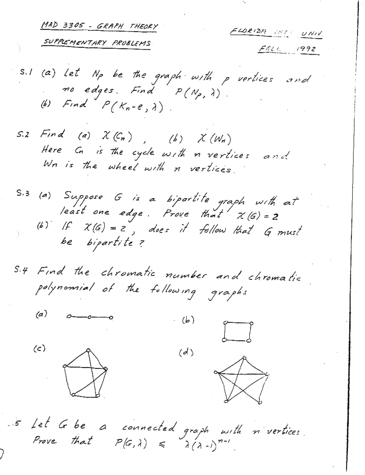 Graph Sup HW &Sol - Extra Homework + solutions - MAD 3305 - Studocu