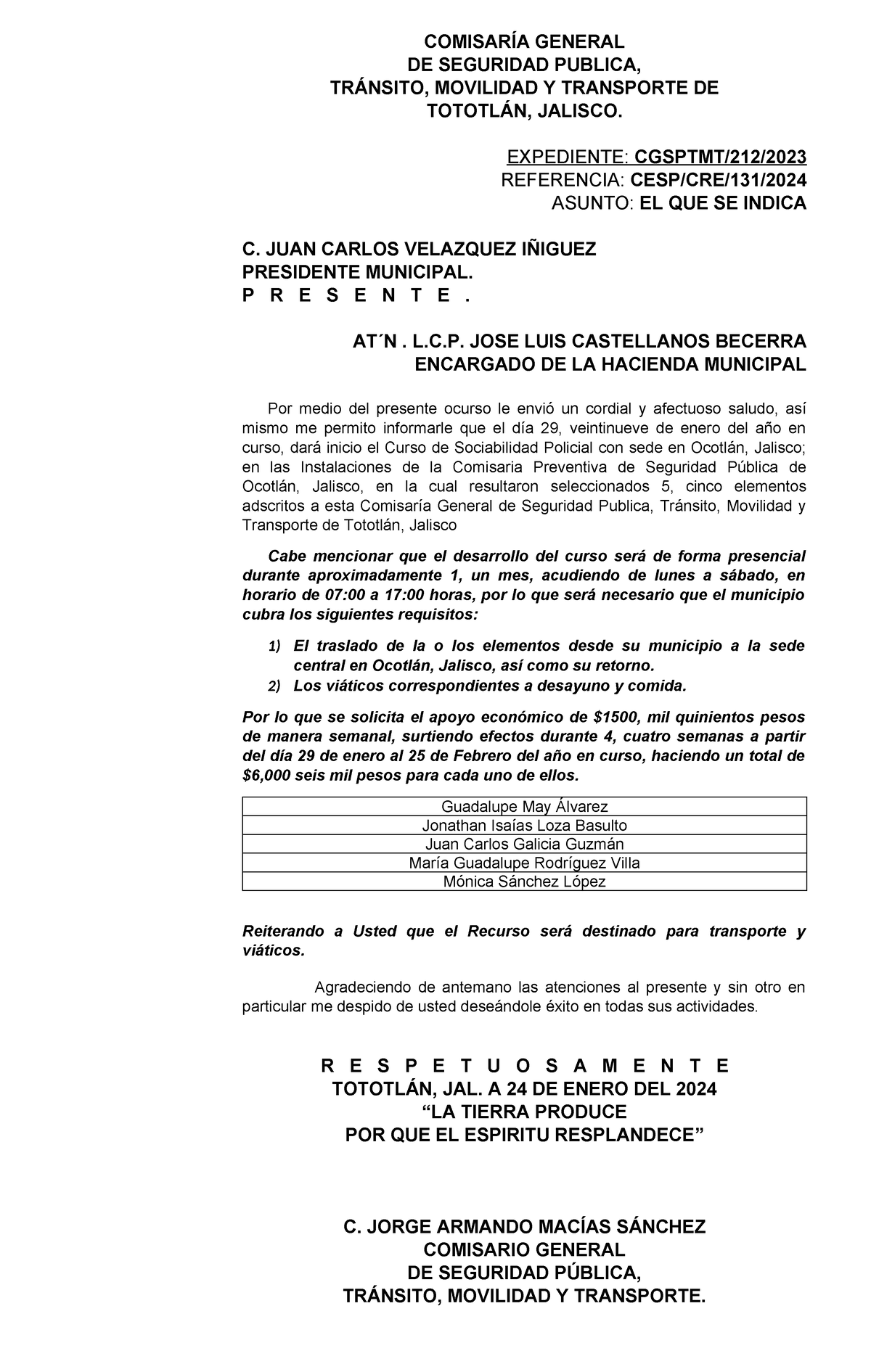 2122024 Solicitud Viaticos COMISARÍA GENERAL DE SEGURIDAD PUBLICA