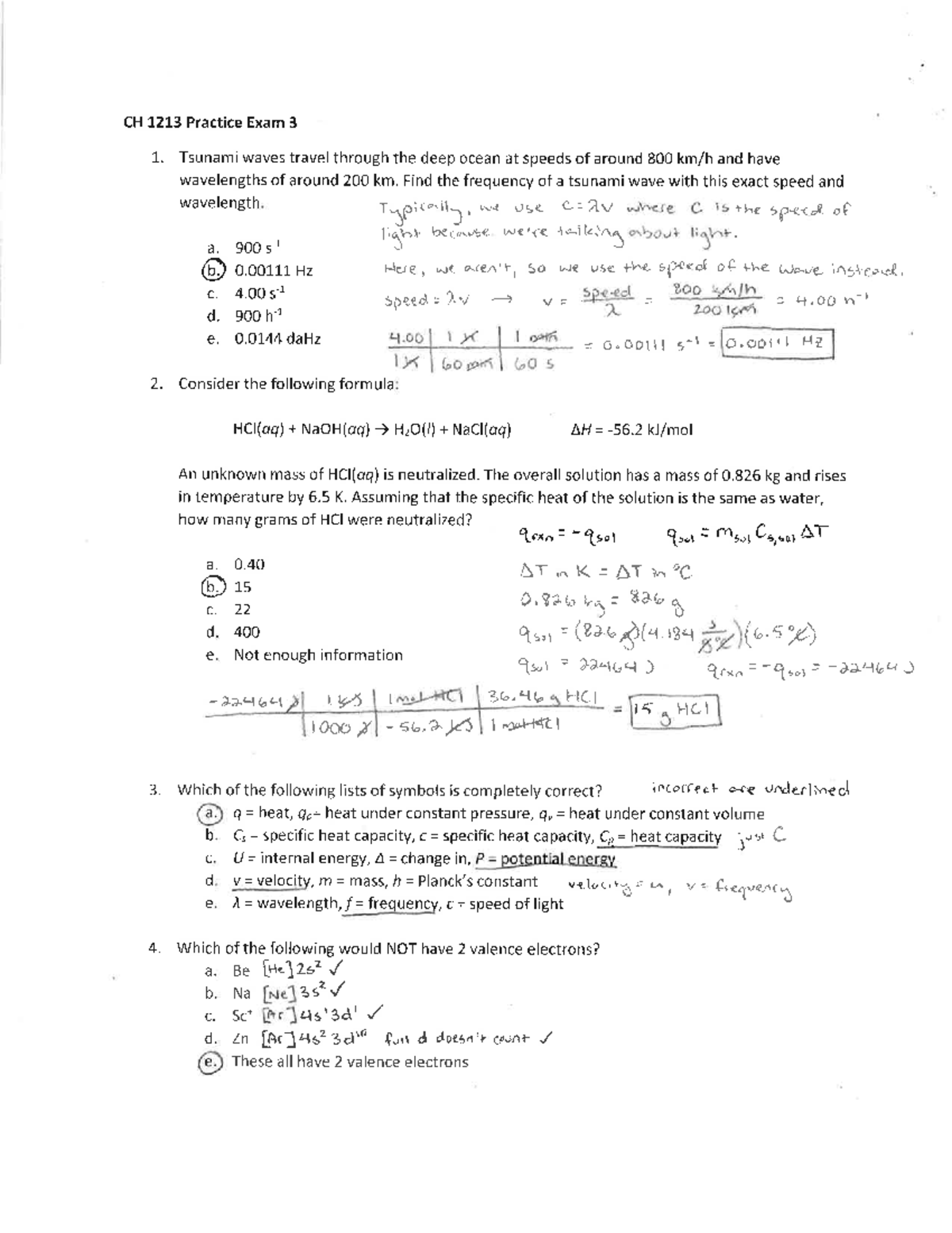 Practice Exam 3 Key for Chemistry 2 - CH 1223 - Mississippi State - Studocu