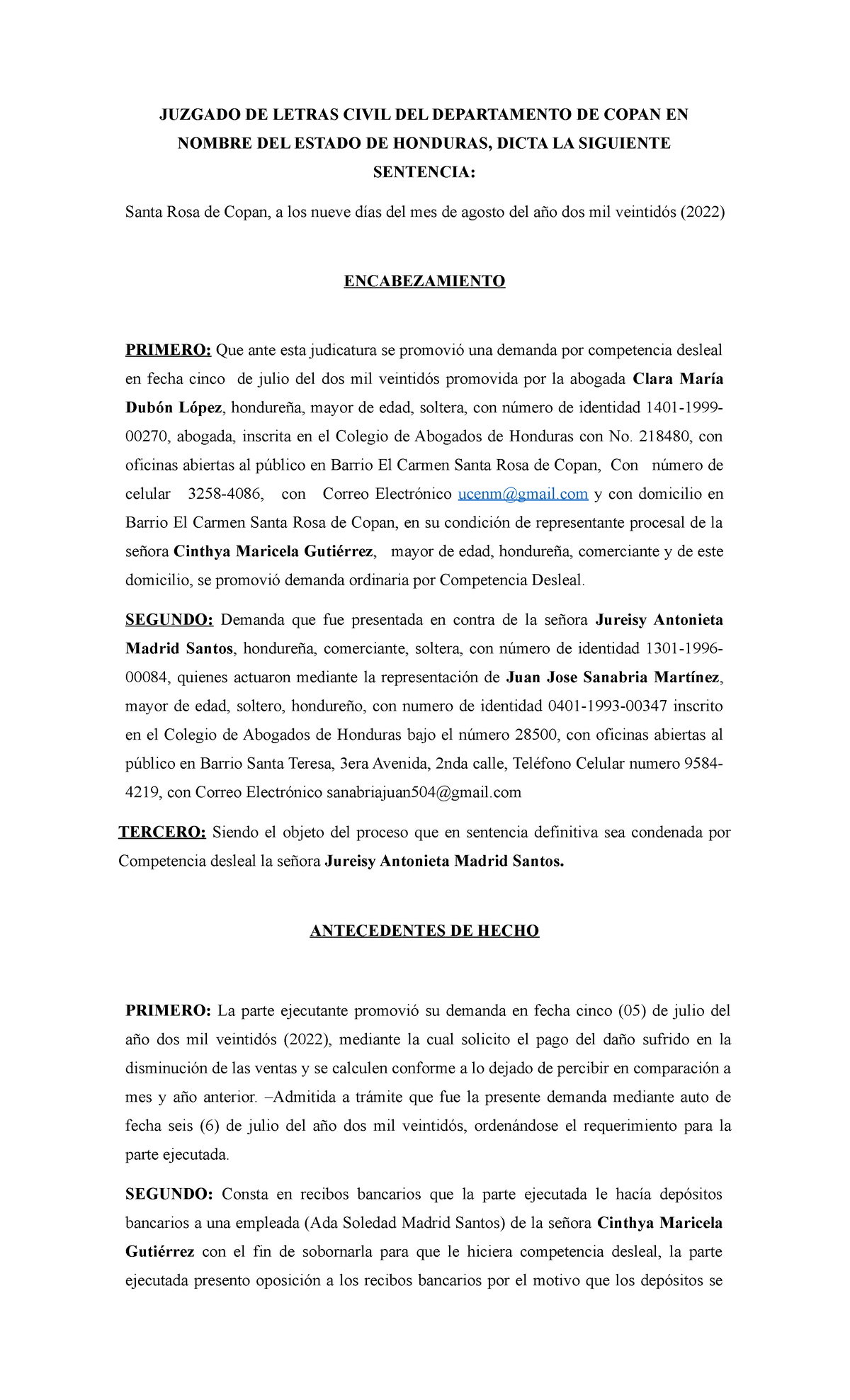 Sentencia por competencia desleal - JUZGADO DE LETRAS CIVIL DEL ...