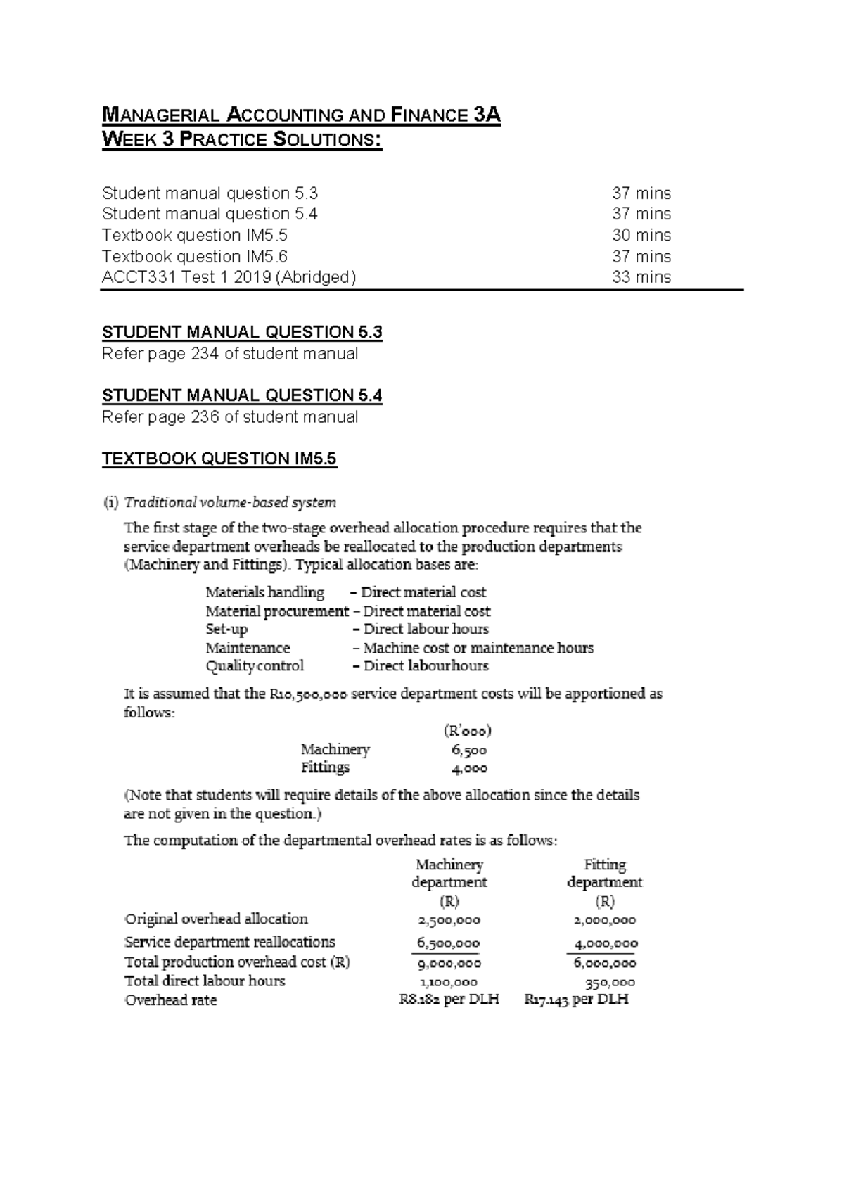 ACCT331 Week 3 Practice solutions - M ANAGERIAL ACCOUNTING AND FINANCE ...