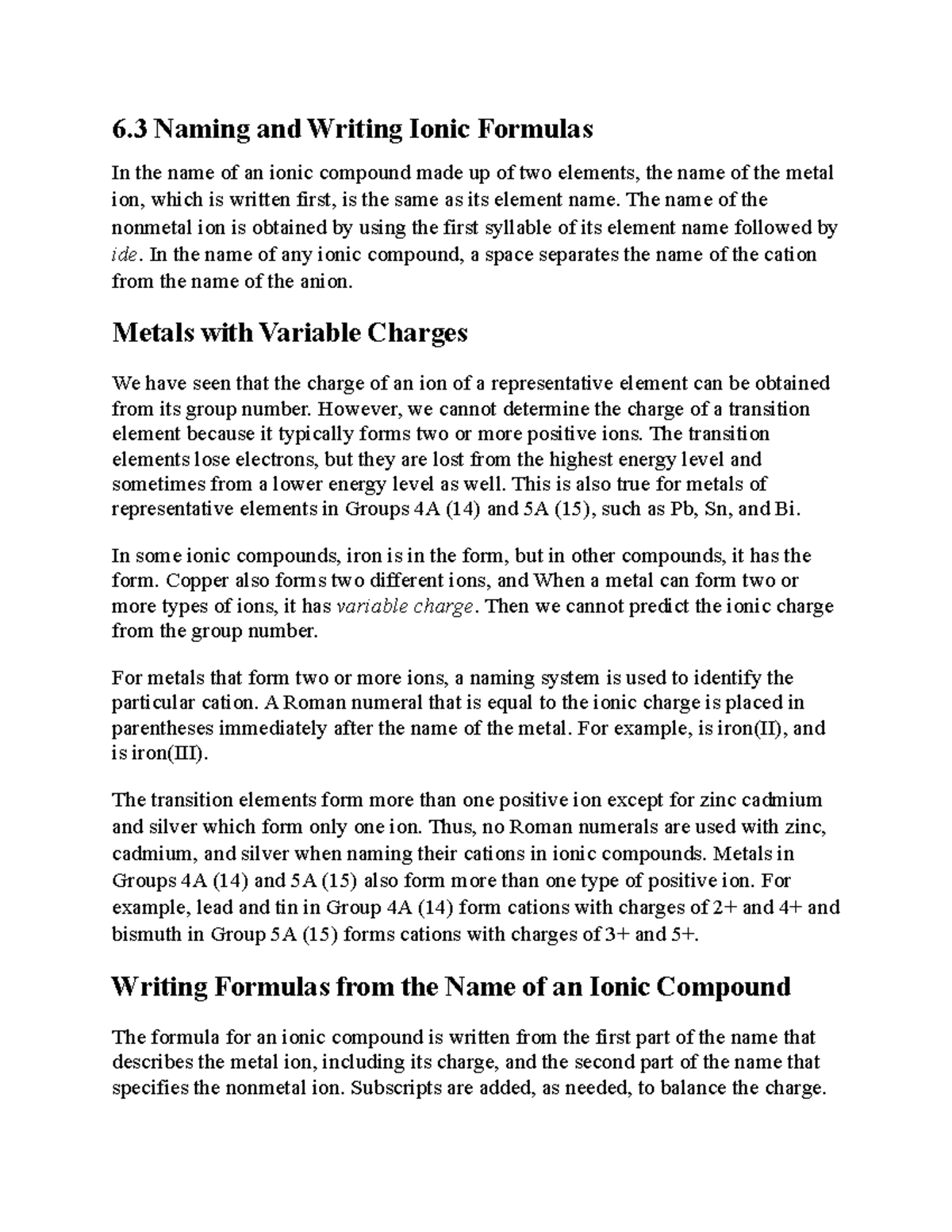 Chemistry ch6 notes 6 Naming and Writing Ionic Formulas In the name