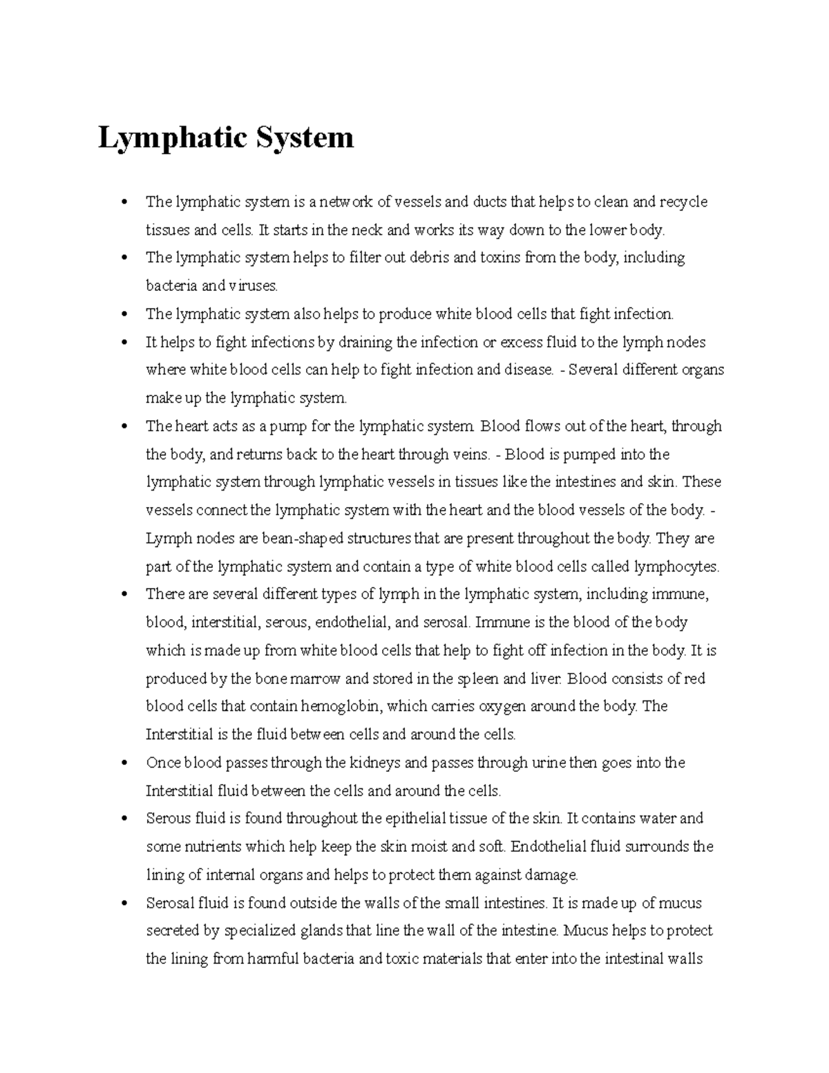 Lymphatic System - notes - Lymphatic System The lymphatic system is a ...