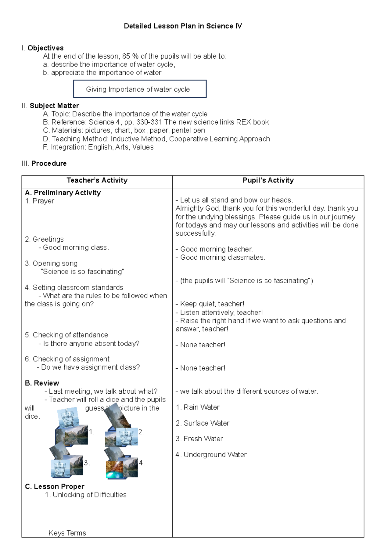 Detailed Lesson Plan in Science IV - Objectives At the end of the ...
