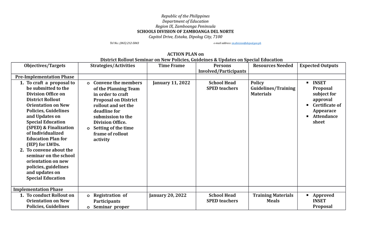 Action-plan-IEP2 - project proposal - Republic of the Philippines ...