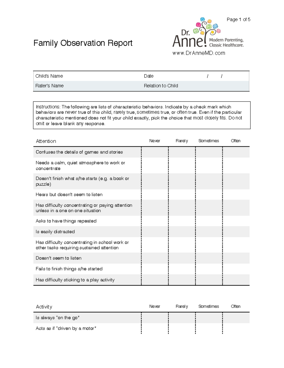 Editable Child Observation Report - Family Observation Report Child’s ...