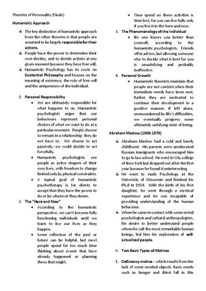 Theories OF Personality (notes) II - THEORIES OF PERSONALITY Defined as ...