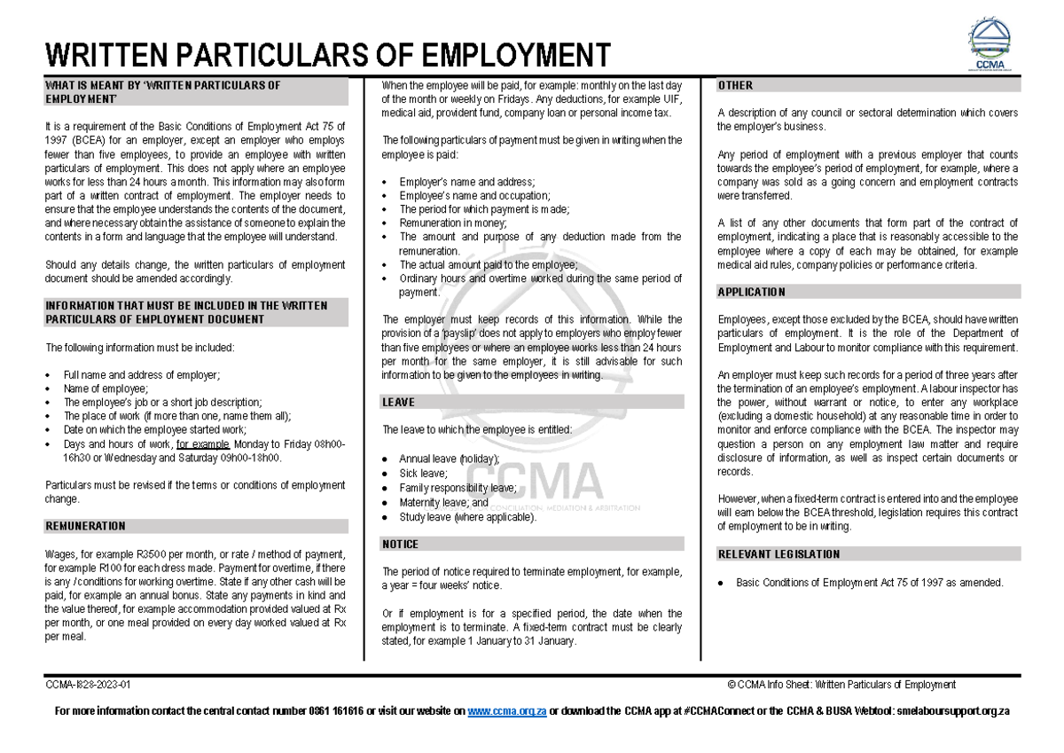 What Are Written Particulars Of Employment