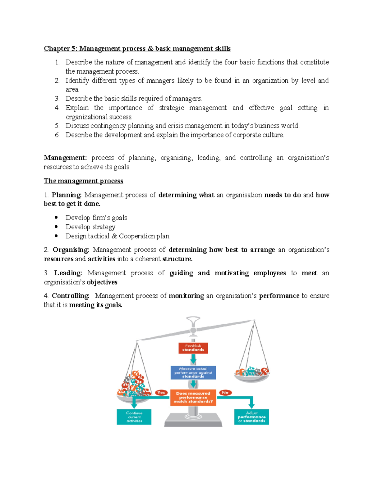 Notes - Final Exam Questions - Chapter 5: Management Process & Basic ...