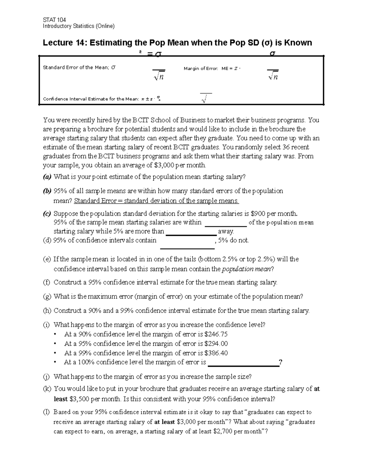 Lecture 14 STAT104 - Statistics (Business) Introduction - Online Class ...