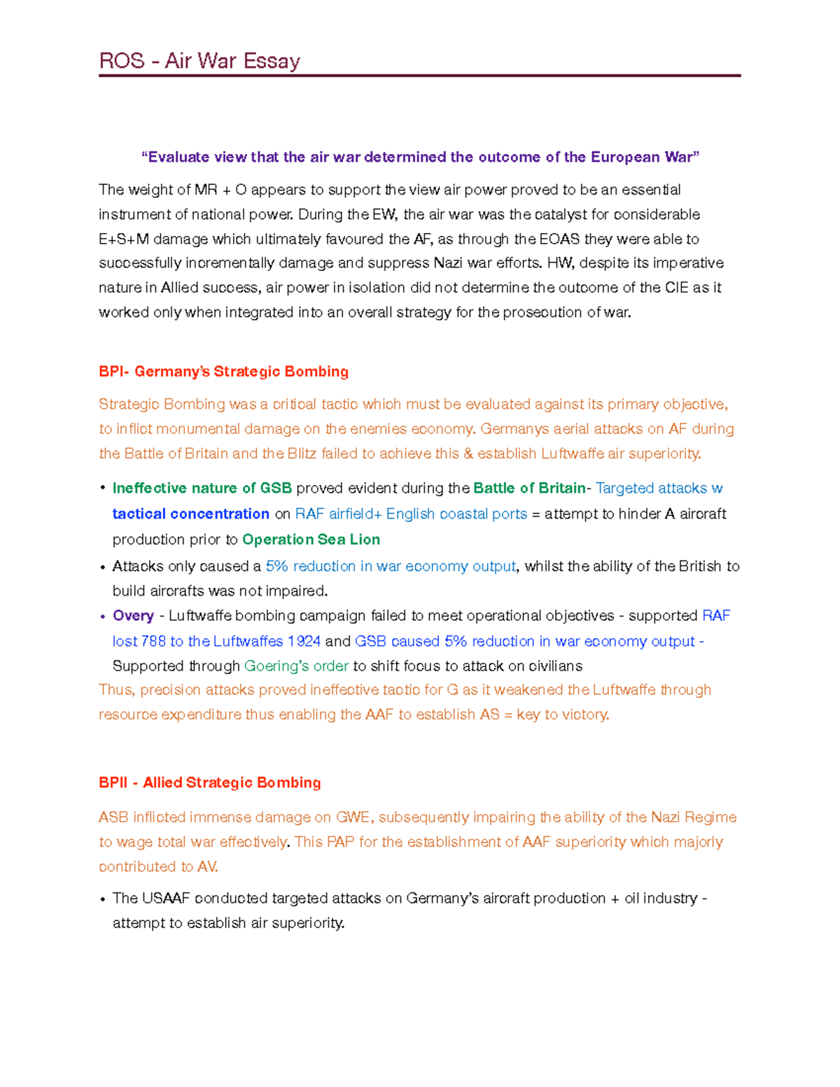 Air War Essay #HSC - ROS - Air War Essay “Evaluate view that the air ...