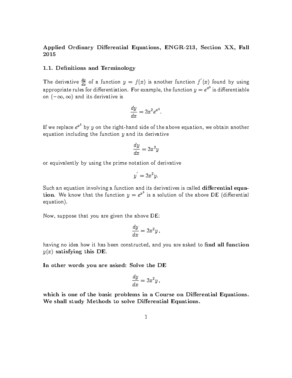 ENGR 213 - Lecture 01 - Definitions And IVP - Applied Ordinary ...