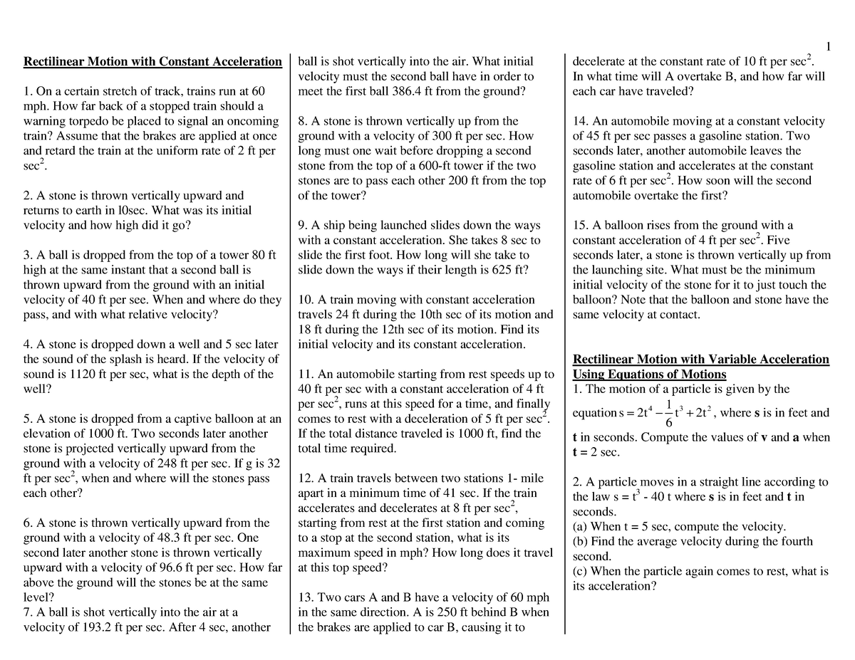 Examples Of Rectilinear Motion