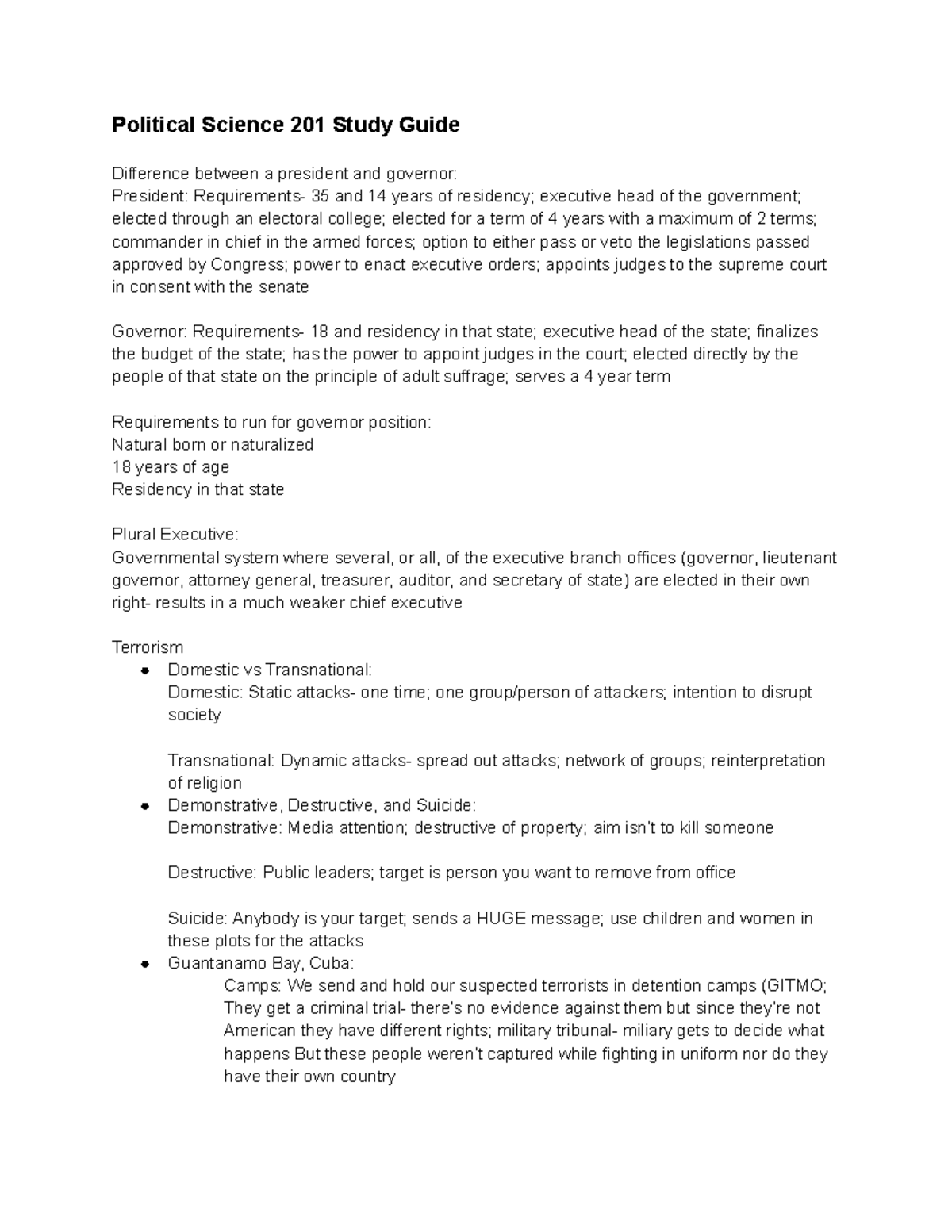 PLS 201 Study Guide - Political Science 201 Study Guide Difference ...