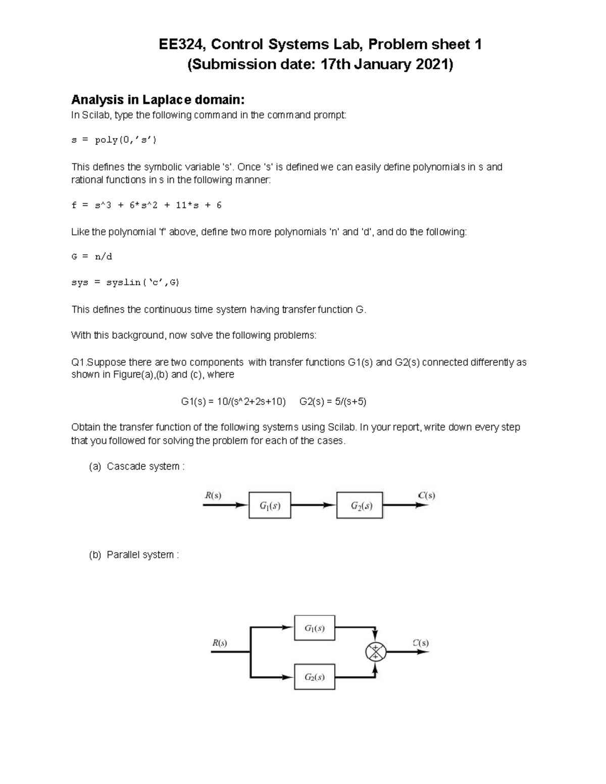 EE324 Problem Sheet 1 - Bkjhjh - EE324, Control Systems Lab, Problem ...