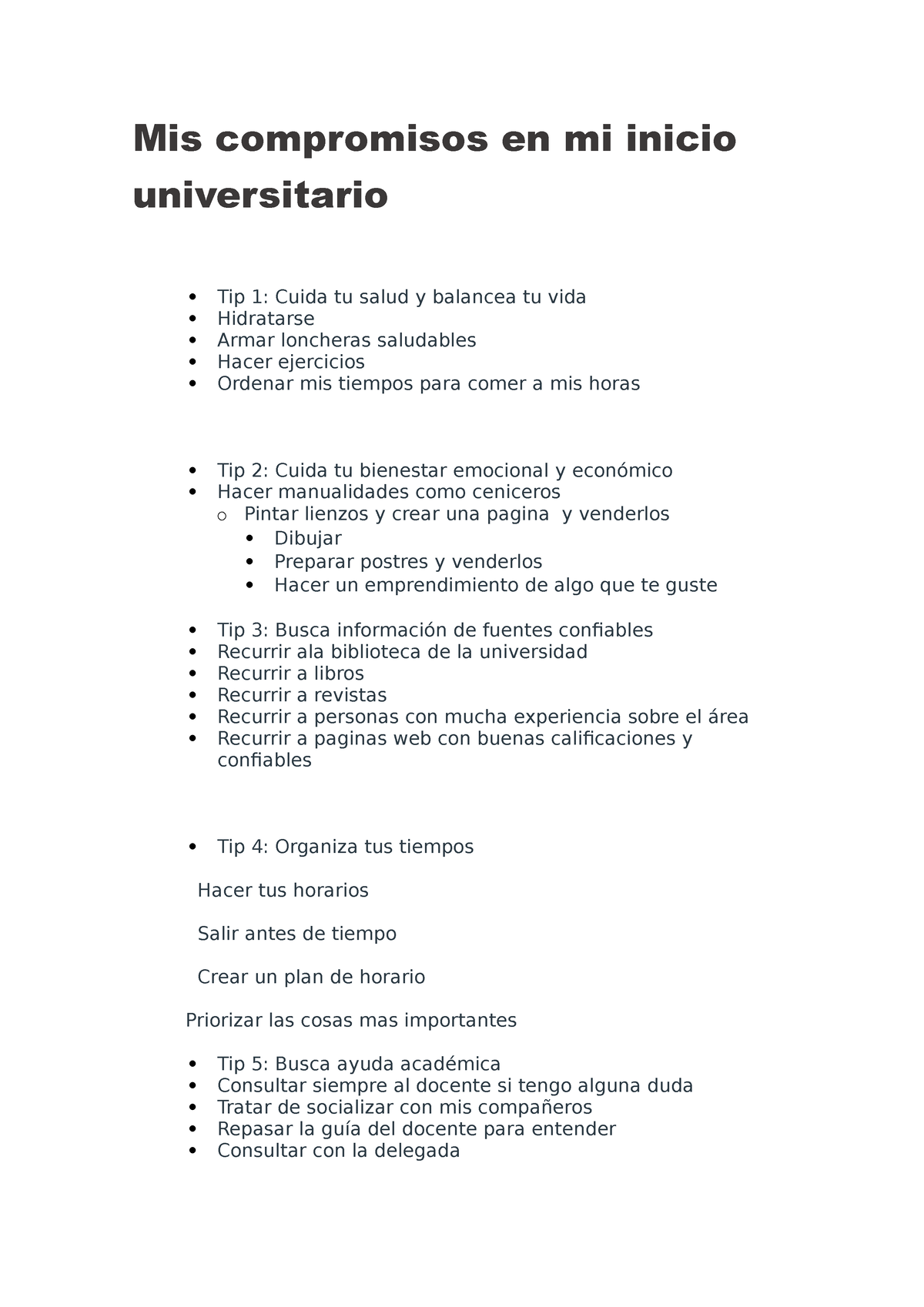 Mis Compromisos En Mi Inicio Universitario Mis Compromisos En Mi Inicio Universitario Tip