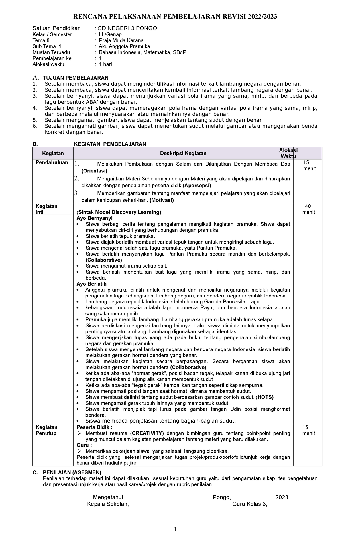 RPP Kelas 3 TEMA 8 - RENCANA PELAKSANAAN PEMBELAJARAN REVISI 2022 ...