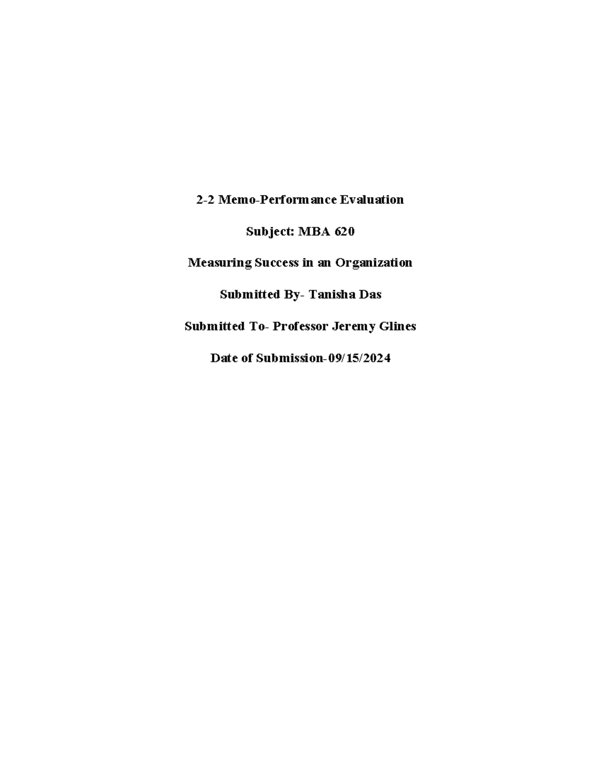 2-2 MEMO-PE - Assignments - 2-2 Memo-Performance Evaluation Subject ...