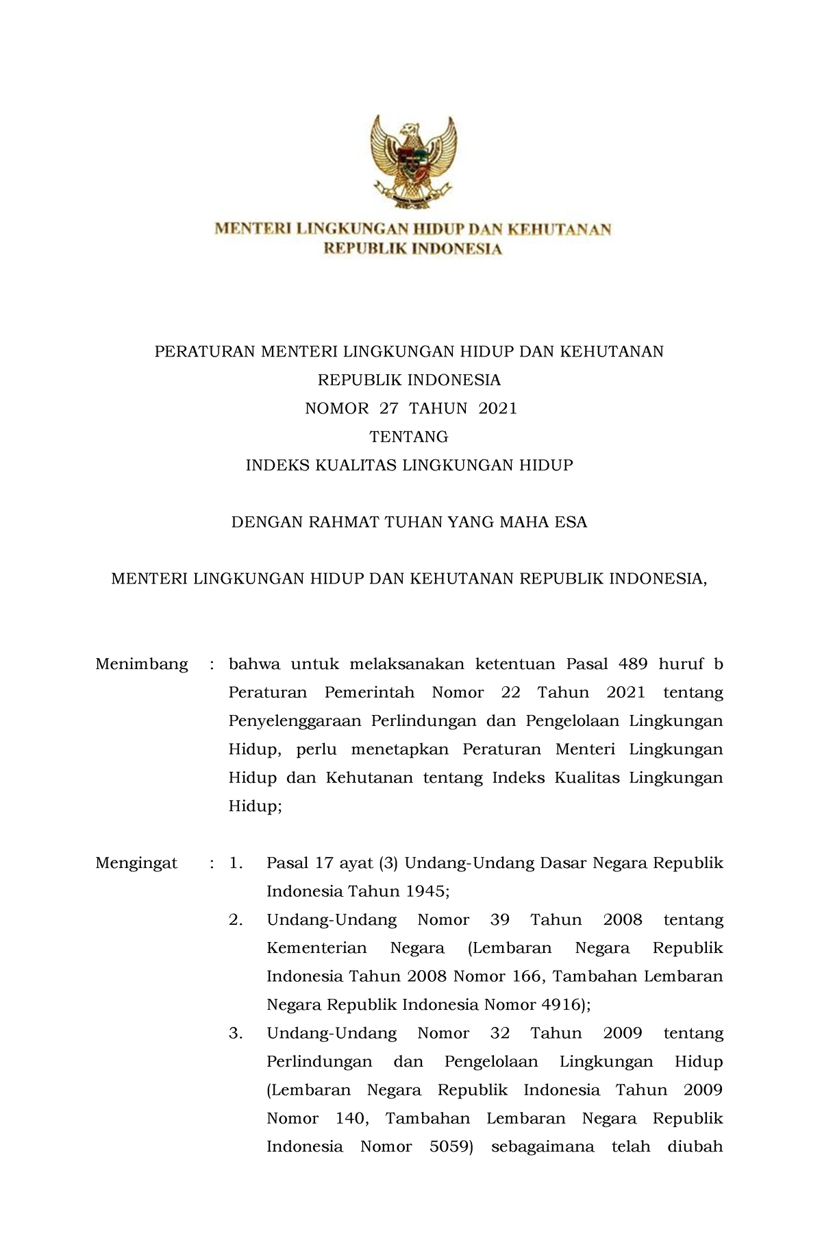 2021pmlhk 027 Menlhk 12312021144624 - PERATURAN MENTERI LINGKUNGAN ...