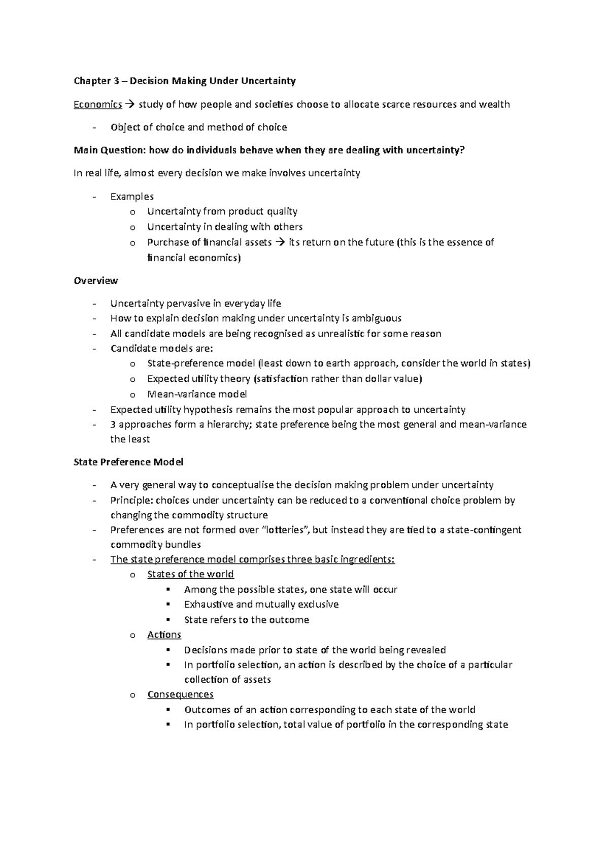 Chapter 3 - Decision Making Under Uncertainty - Chapter 3 – Decision ...