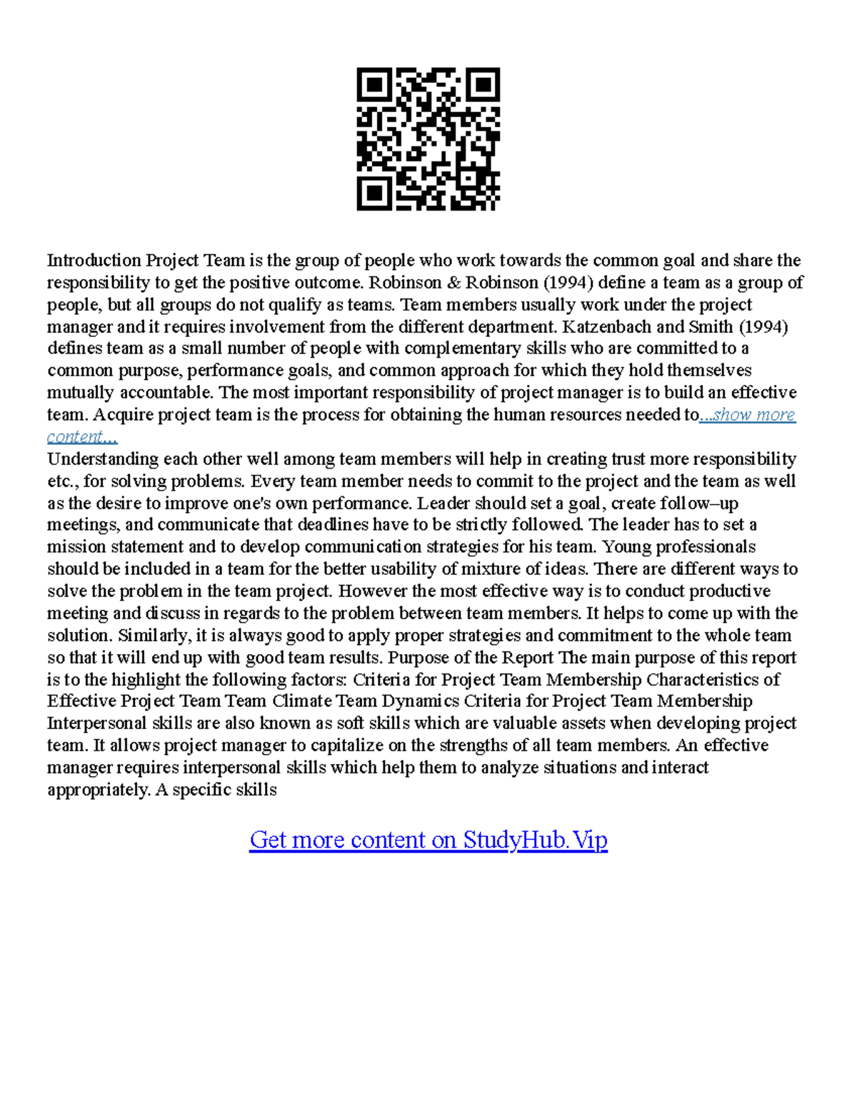 Third Person Essay - Introduction Project Team is the group of people ...