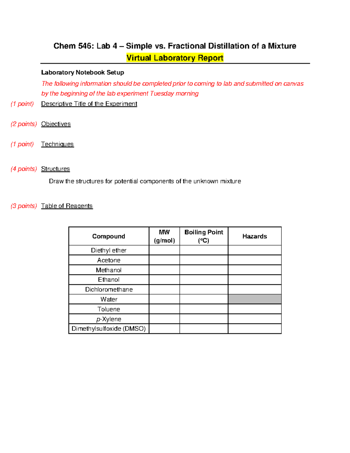 Chem 546 - Virtual Lab 4- Distillation Of An Unknown Mixture - Report ...