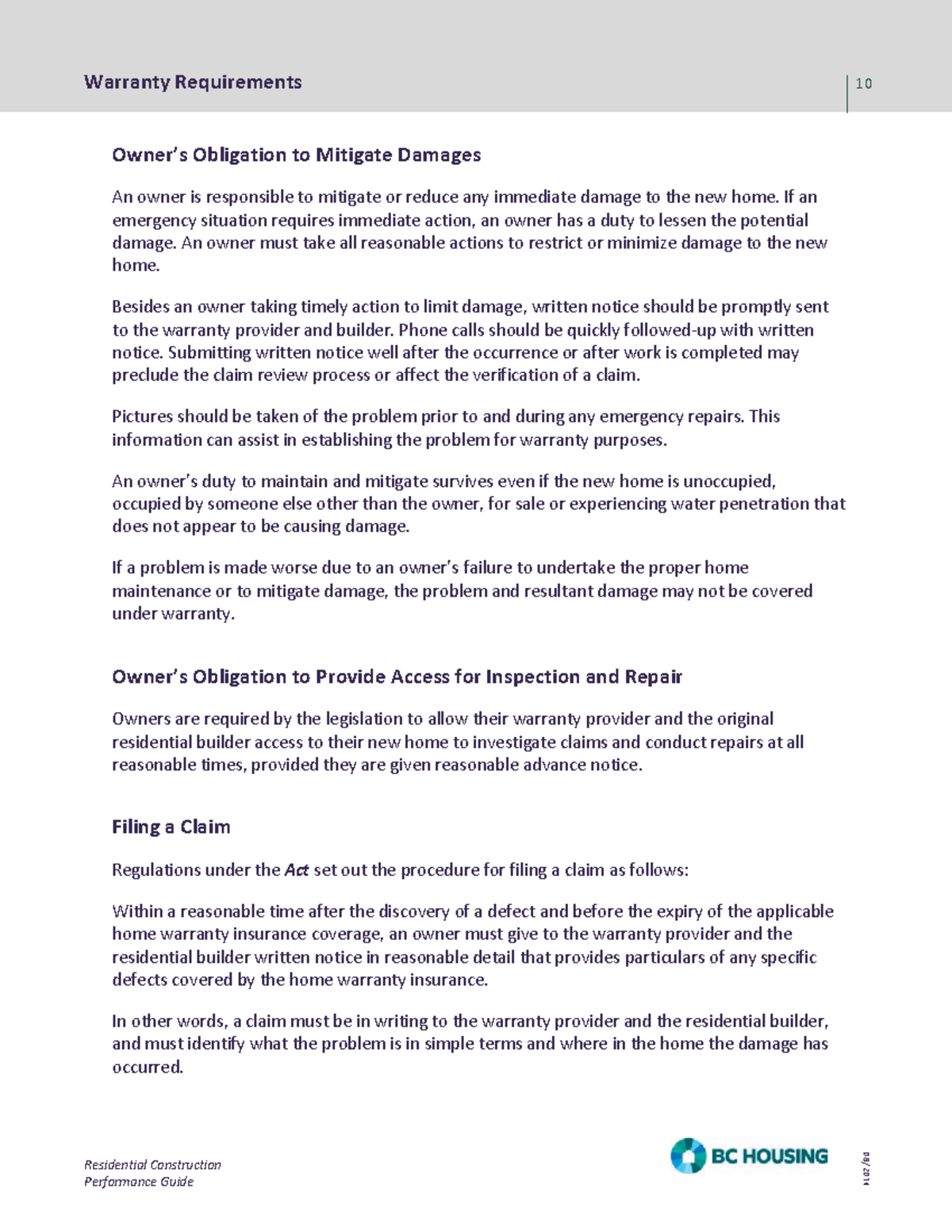 Residential Construction Performance Guide 1 21 40 Warranty