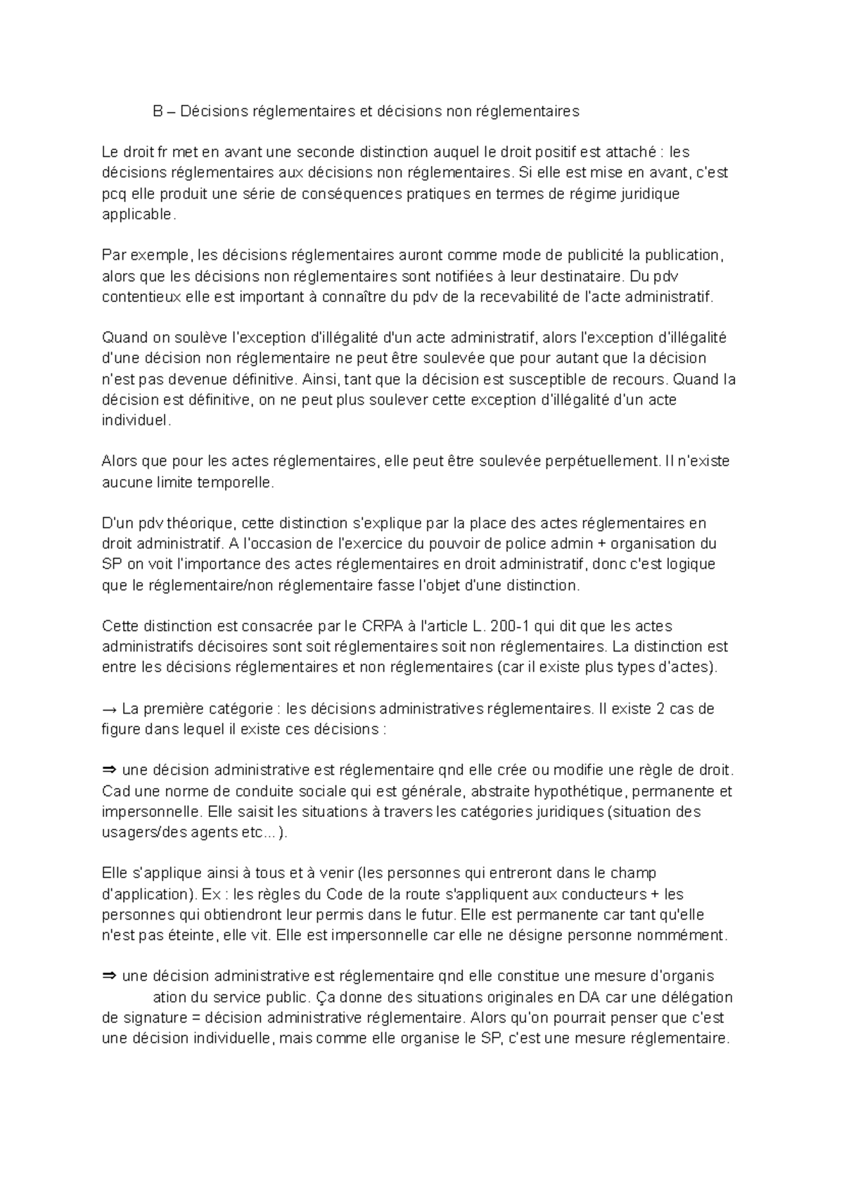 Droit admin - B – Décisions réglementaires et décisions non ...