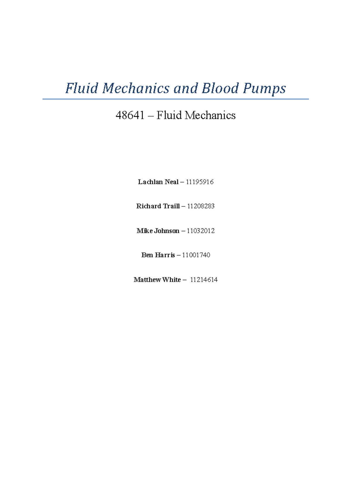 Blood Pump Report JS sample 3 Fluid Mechanics and Blood Pumps 48641