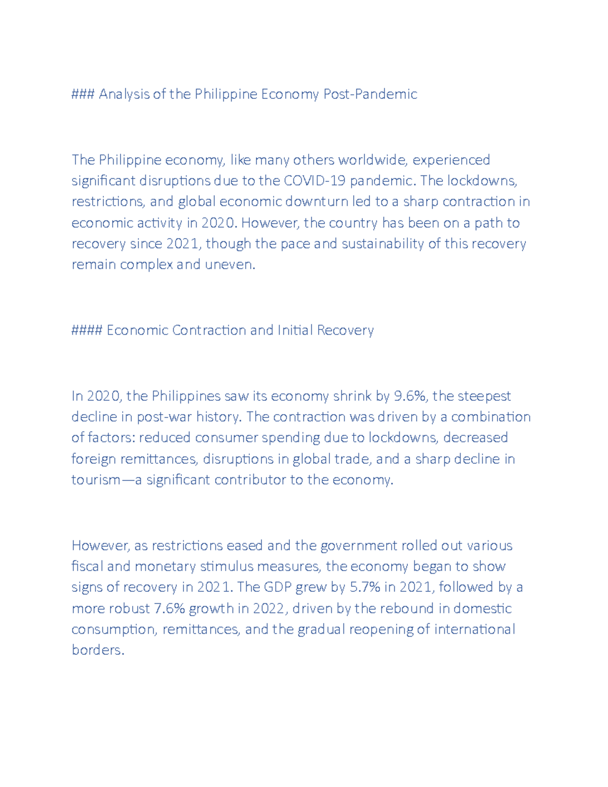 Analysis of the Philippine Economy Post Pandemic - Analysis of the ...