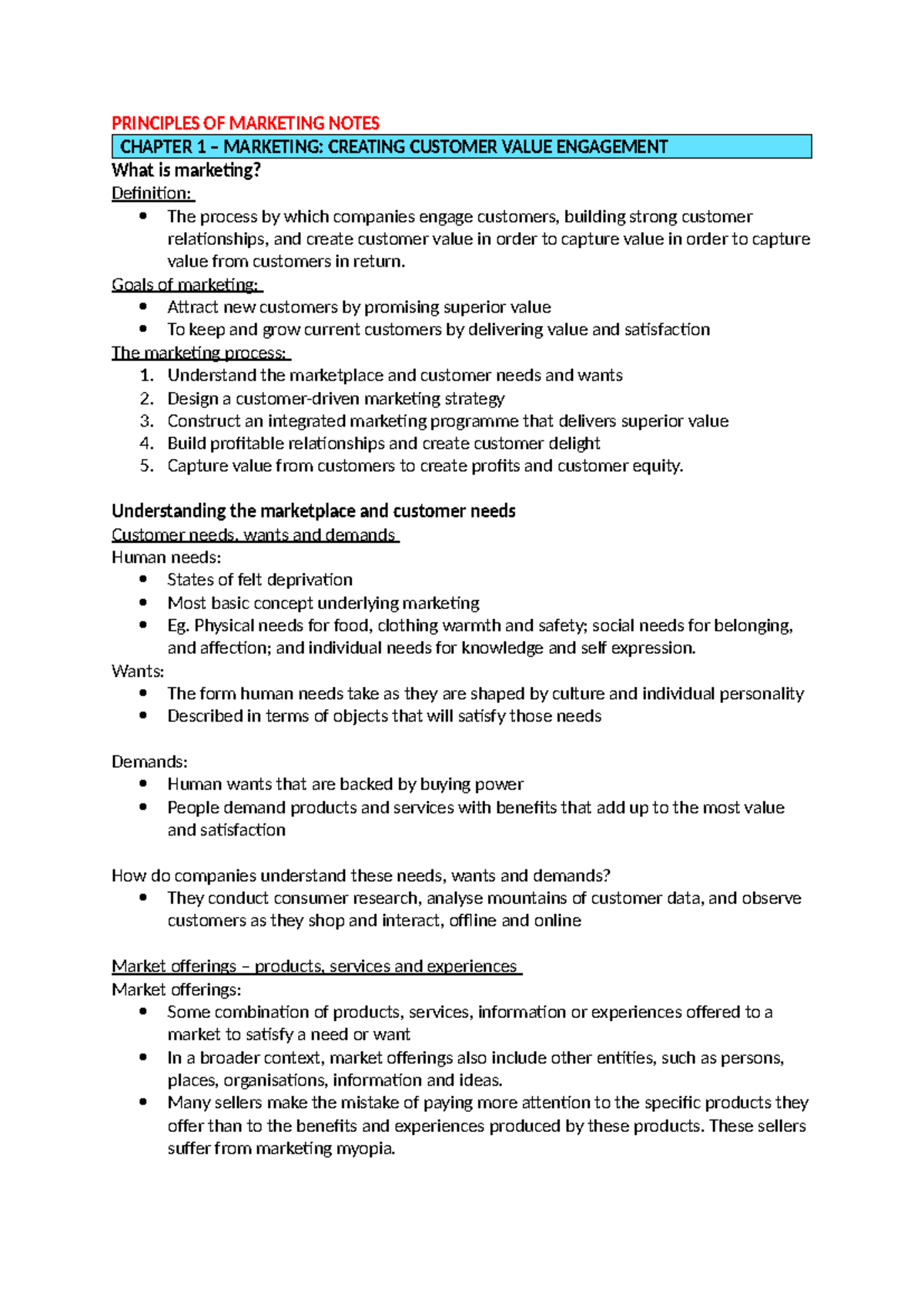 Principles OF Marketing Notes - PRINCIPLES OF MARKETING NOTES CHAPTER 1 ...