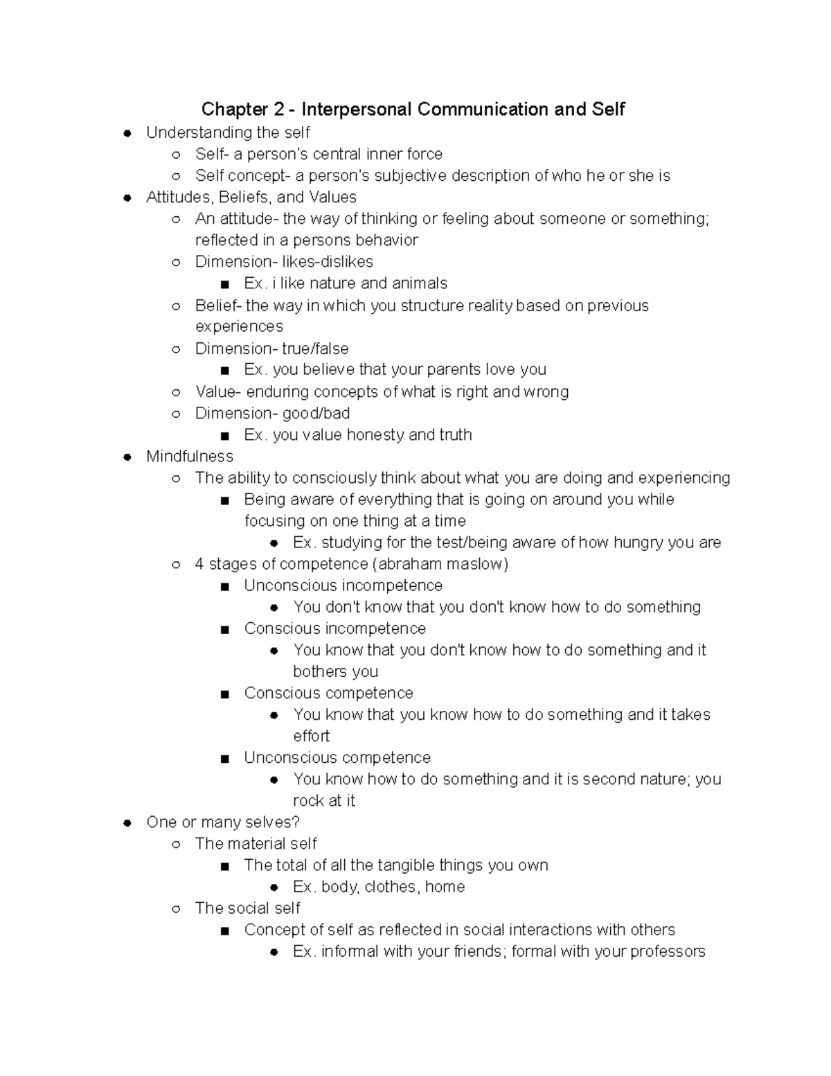 Chapter 2 - Interpersonal Communication And Self Lecture Notes ...