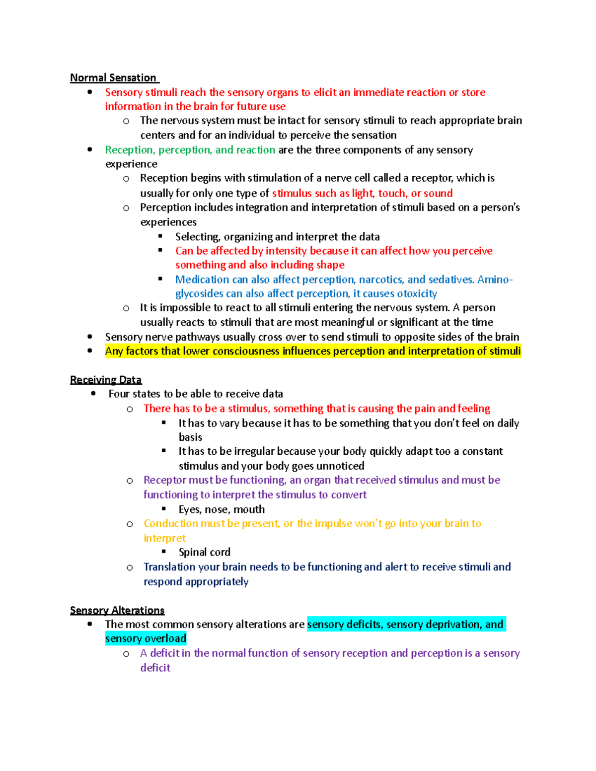 Chapter 49- Sensory - notes - Normal Sensation Sensory stimuli reach ...